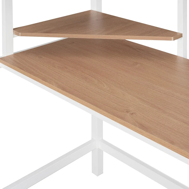 White Twin Size Metal Loft Bed with Desk, Ladder, and Shelves for Kids