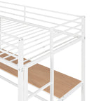 White Twin Size Metal Loft Bed with Desk, Ladder, and Shelves for Kids