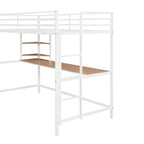 White Twin Size Metal Loft Bed with Desk, Ladder, and Shelves for Kids