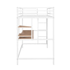 White Twin Size Metal Loft Bed with Desk, Ladder, and Shelves for Kids
