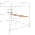 White Full Size Metal Loft Bed with Desk, Ladder, and Shelves for Kids