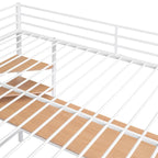 White Full Size Metal Loft Bed with Desk, Ladder, and Shelves for Kids