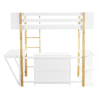 White Twin Size Solid Wood Loft Bed with Built-in Storage and Foldable Desk