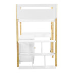 White Twin Size Solid Wood Loft Bed with Built-in Storage and Foldable Desk