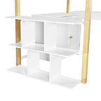 White Twin Size Solid Wood Loft Bed with Built-in Storage and Foldable Desk