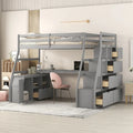 Gray Twin Size Wood Loft Bed with Drawers, Shelves, Ladder, and Desk