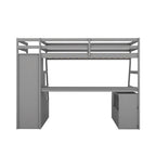 Gray Twin Size Wood Loft Bed with Drawers, Shelves, Ladder, and Desk