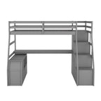 Gray Twin Size Wood Loft Bed with Drawers, Shelves, Ladder, and Desk