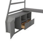 Gray Twin Size Wood Loft Bed with Drawers, Shelves, Ladder, and Desk