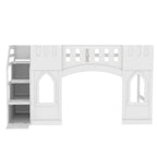 White Solid Wood Loft Bed with Storage Staircase and Window for Kids, Boys and Girls