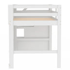 White Solid Wood Loft Bed with Storage Staircase and Window for Kids, Boys and Girls