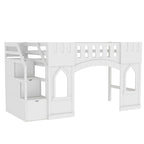 White Solid Wood Loft Bed with Storage Staircase and Window for Kids, Boys and Girls