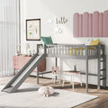 Gray Twin Size Wood Low Loft Bed with Slide