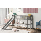 Gray Twin Size Wood Low Loft Bed with Slide