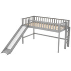 Gray Twin Size Wood Low Loft Bed with Slide