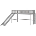 Gray Twin Size Wood Low Loft Bed with Slide