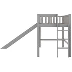Gray Twin Size Wood Low Loft Bed with Slide