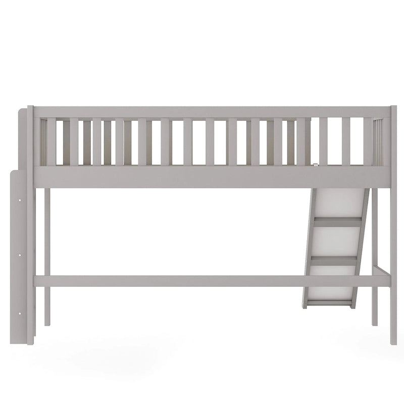 Gray Twin Size Wood Low Loft Bed with Slide