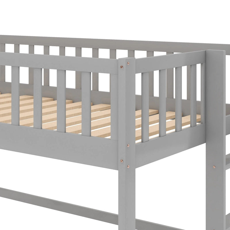 Gray Twin Size Wood Low Loft Bed with Slide