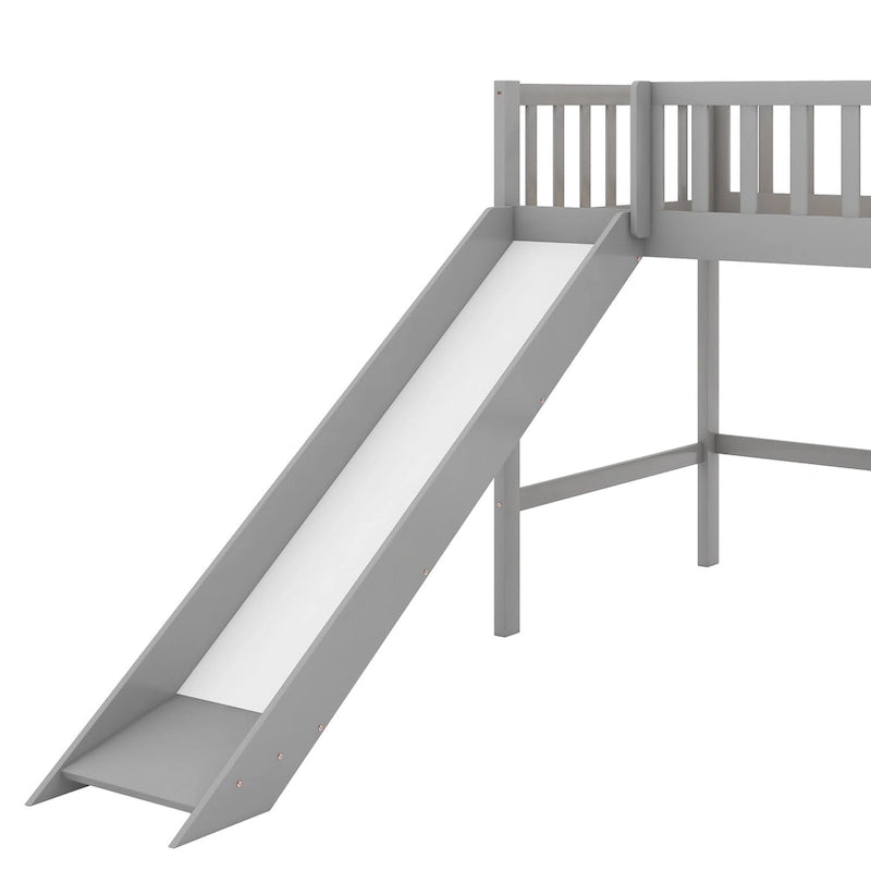 Gray Twin Size Wood Low Loft Bed with Slide