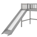 Gray Twin Size Wood Low Loft Bed with Slide