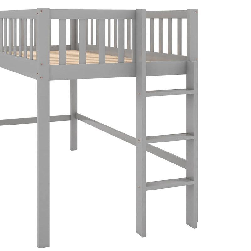 Gray Twin Size Wood Low Loft Bed with Slide