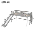 Gray Twin Size Wood Low Loft Bed with Slide