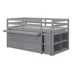 Gray Twin Size Solid Wood Loft Bed with Retractable Desk and Drawers