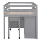 Gray Twin Size Solid Wood Loft Bed with Retractable Desk and Drawers