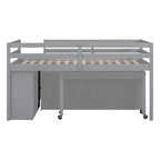 Gray Twin Size Solid Wood Loft Bed with Retractable Desk and Drawers