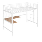 White Twin Size Metal Loft Bed with Desk, Ladder and Metal Grid for Kids, Teens, Girls, Boys