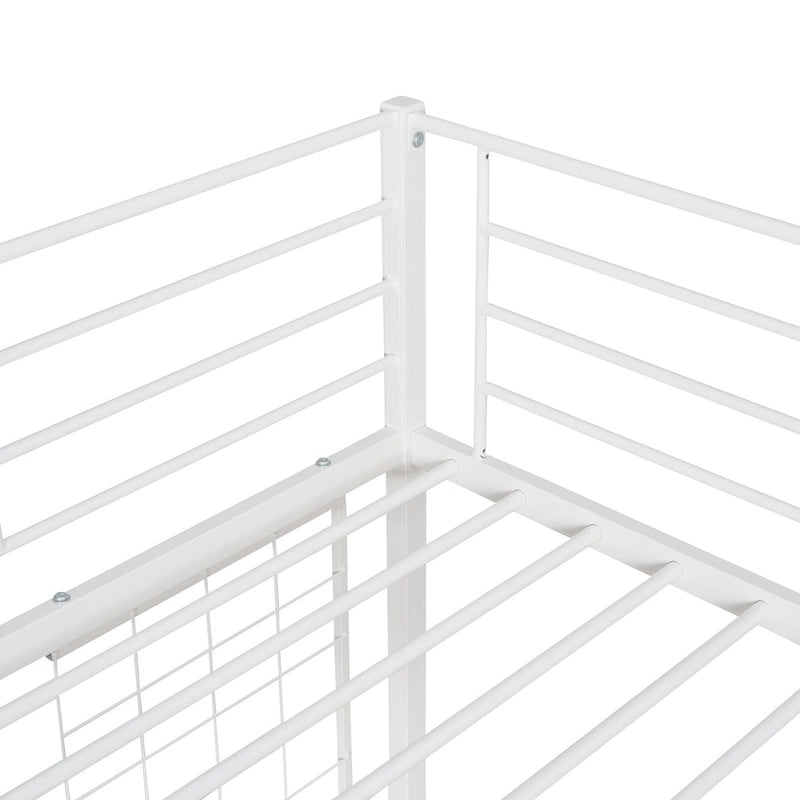 White Twin Size Metal Loft Bed with Desk, Ladder and Metal Grid for Kids, Teens, Girls, Boys