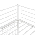 White Twin Size Metal Loft Bed with Desk, Ladder and Metal Grid for Kids, Teens, Girls, Boys
