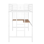 White Twin Size Metal Loft Bed with Desk, Ladder and Metal Grid for Kids, Teens, Girls, Boys