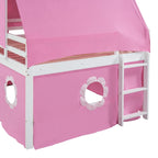 Pink Full Size Cute Wood House Loft Bed with Slide & Tent