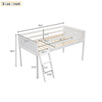 White Twin Size Low Loft Bed with Ladder & Fence Baffle