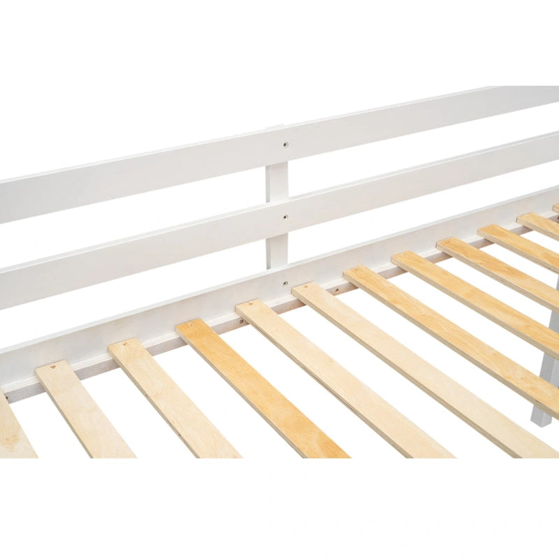 White Twin Size Low Loft Bed with Ladder & Fence Baffle