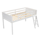 White Twin Size Low Loft Bed with Ladder & Fence Baffle