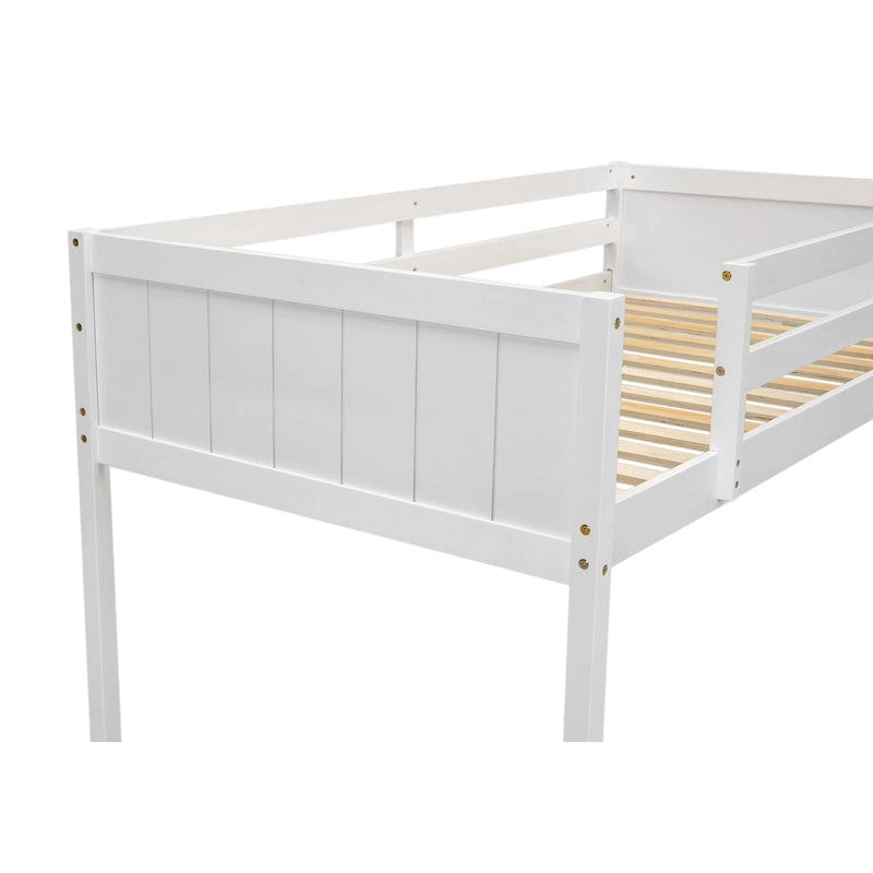 White Twin Size Low Loft Bed with Ladder & Fence Baffle