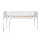 White Twin Size Low Loft Bed with Ladder & Fence Baffle
