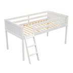 White Twin Size Low Loft Bed with Ladder & Fence Baffle