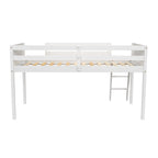 White Twin Size Low Loft Bed with Ladder & Fence Baffle