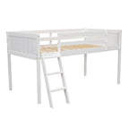 White Twin Size Low Loft Bed with Ladder & Fence Baffle