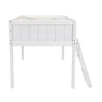 White Twin Size Low Loft Bed with Ladder & Fence Baffle