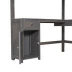 Antique Brown Full Size Solid Wood Loft Bed with Desk, Blackboard, and Drawers