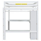 White Full Size Solid Wood Loft Bed with L-shaped Desk & Storage