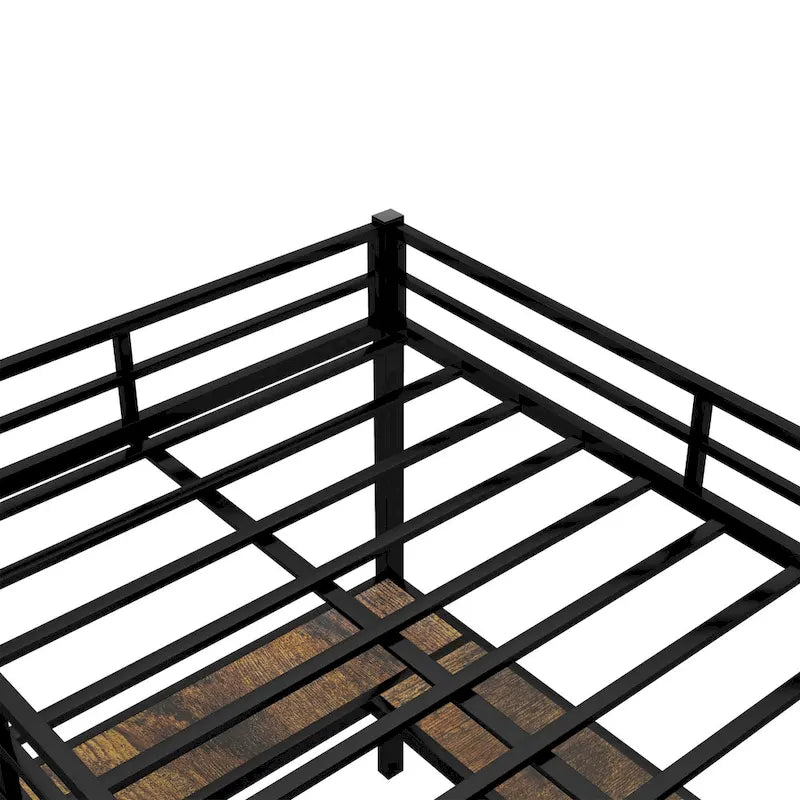Black Twin XL Size Metal Loft Bed with Desk, Shelves, Ladder, and Guardrails