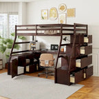 Espresso Full Pine Loft Bed with Desk and Storage