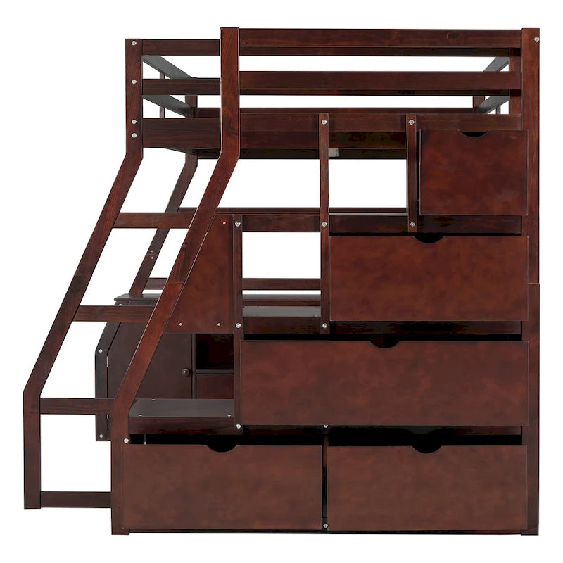 Espresso Full Pine Loft Bed with Desk and Storage