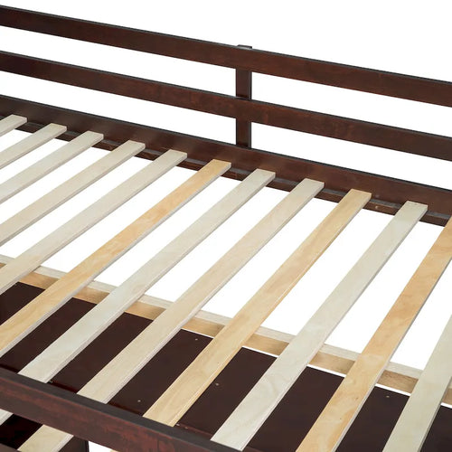 Letto a soppalco alto Espresso Full Pine con scrivania e contenitore